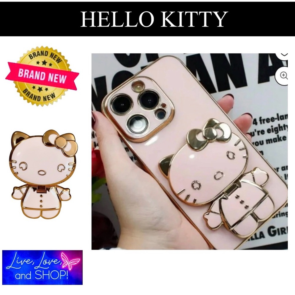 HELLO KITTY Mobile Ph Holder Back Sticker Foldable/Rotatable Makeup Mirror, NIP
